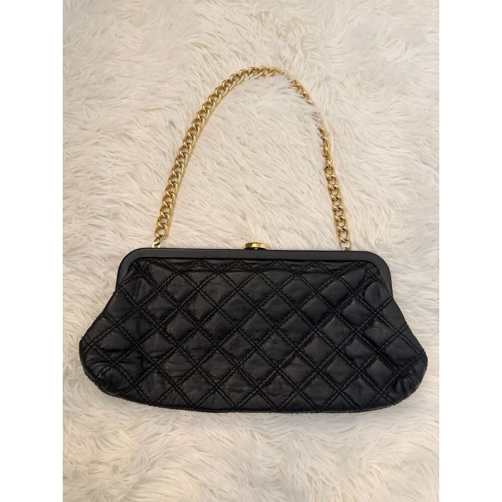 Paradox Leather Quilted Black Handbag Purse with Thick Gold Chain Strap